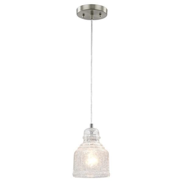 Westinghouse One-Light Indoor Mini Pendant Brushed Nkl, Clear Crackle Glass 6309200